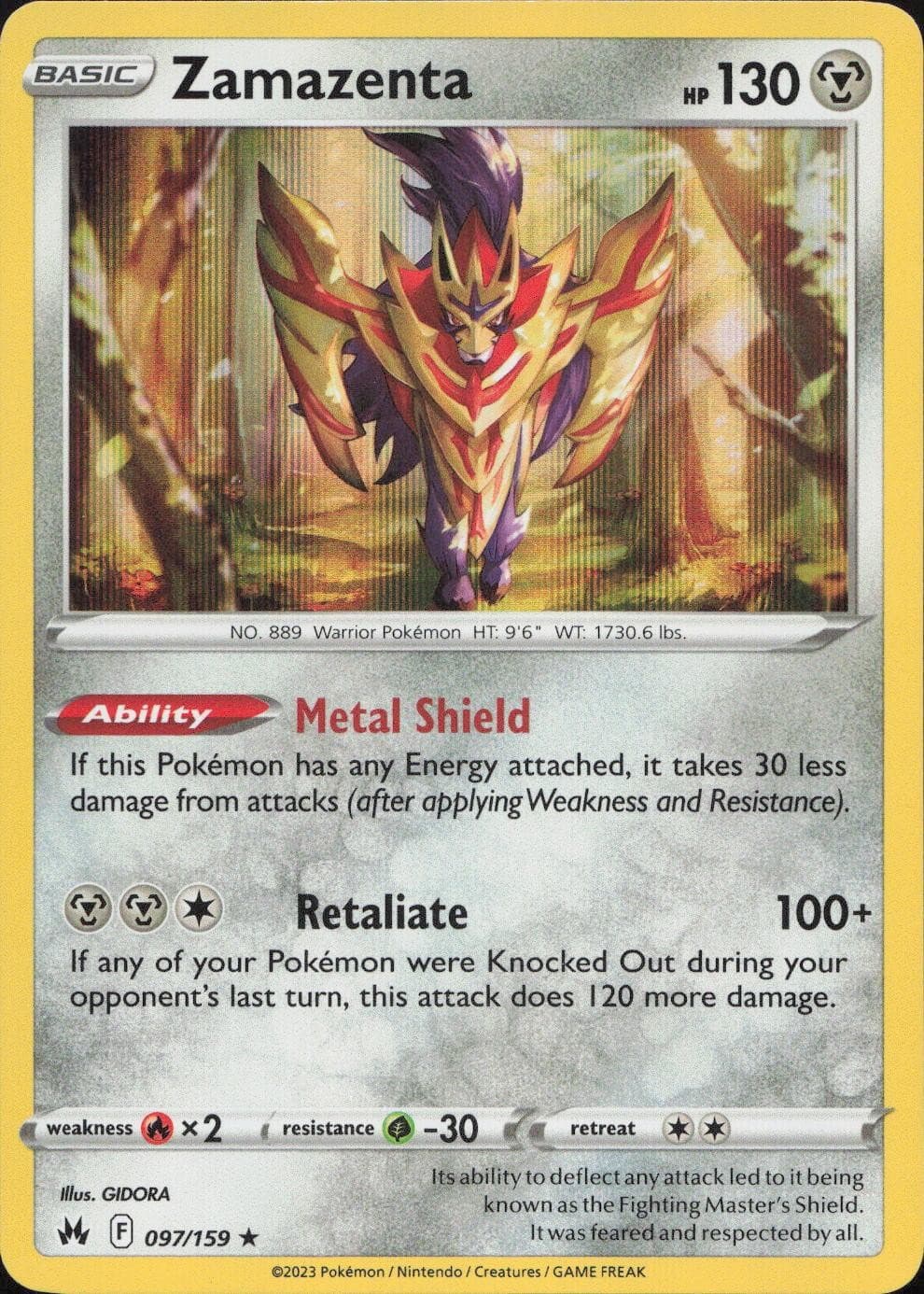 Zamazenta 097/159 RARE Holo Crown Zenith Pokemon Lightly Played