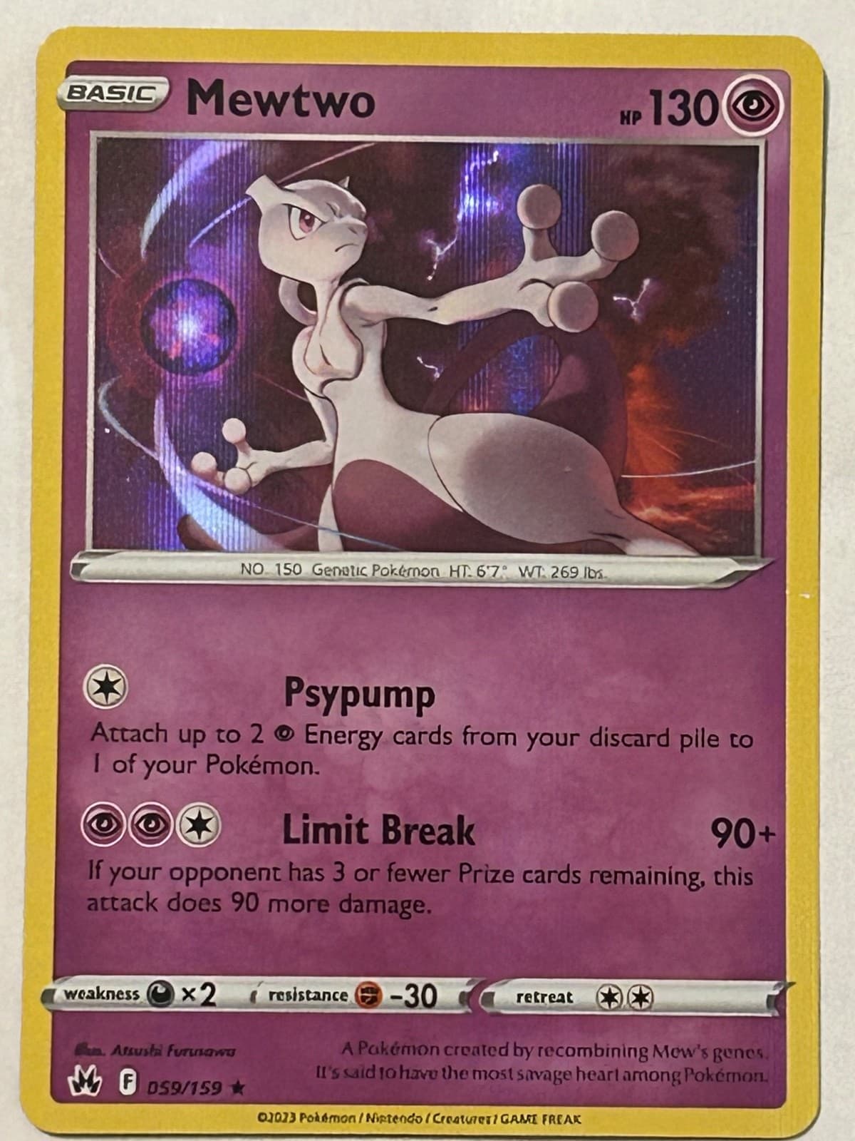 Mewtwo 059/159 SWSH: Crown Zenith Holo Pokemon TCG