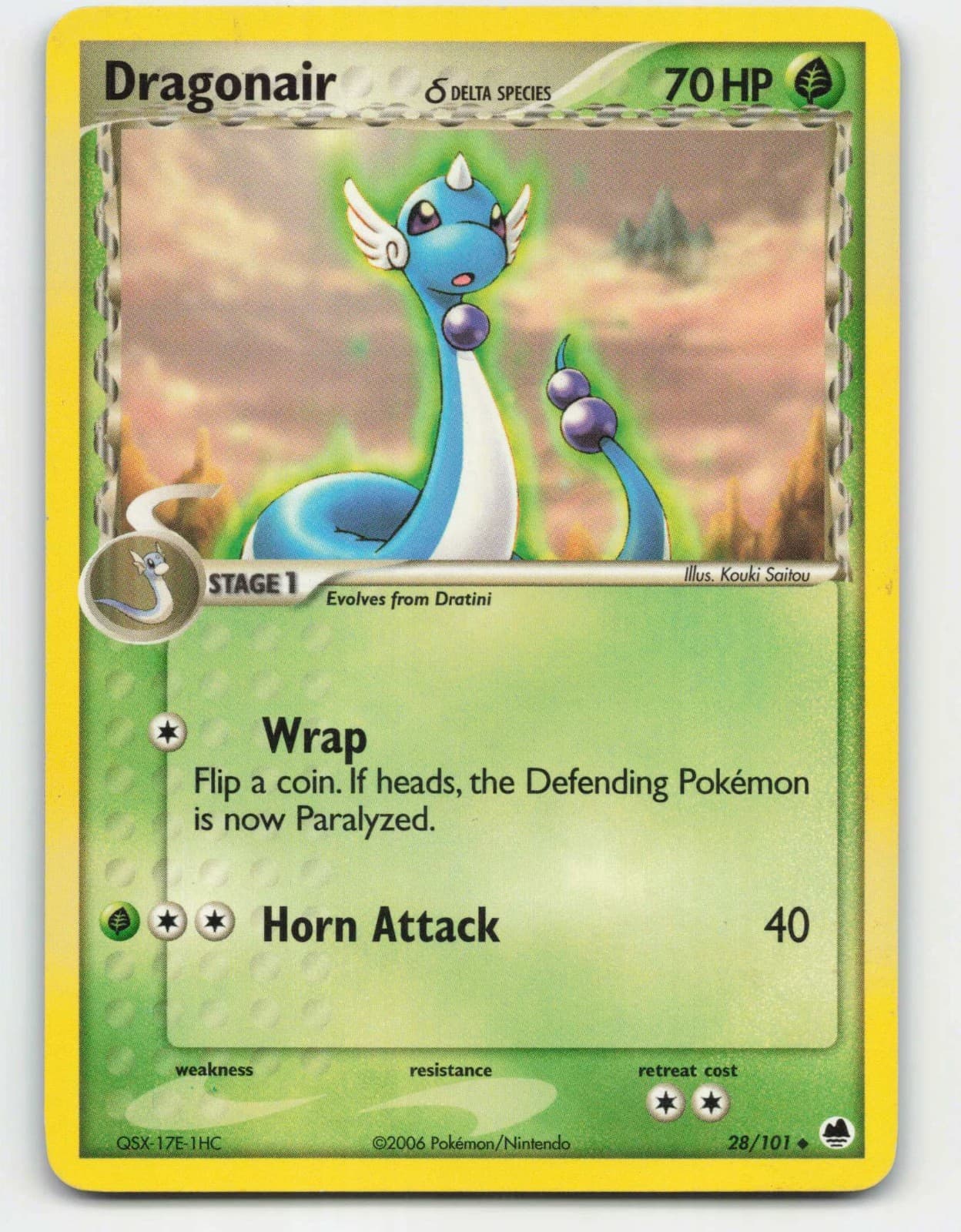 2006 Pokemon, Dragon Frontiers, #28/101 Dragonair, Uncommon (b)