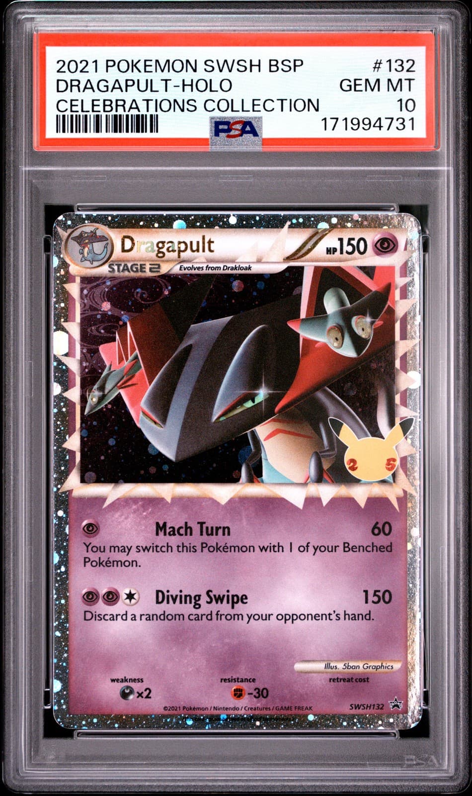 Dragapult Prime SWSH132 Pokemon Sword and Shield Promo PSA 10