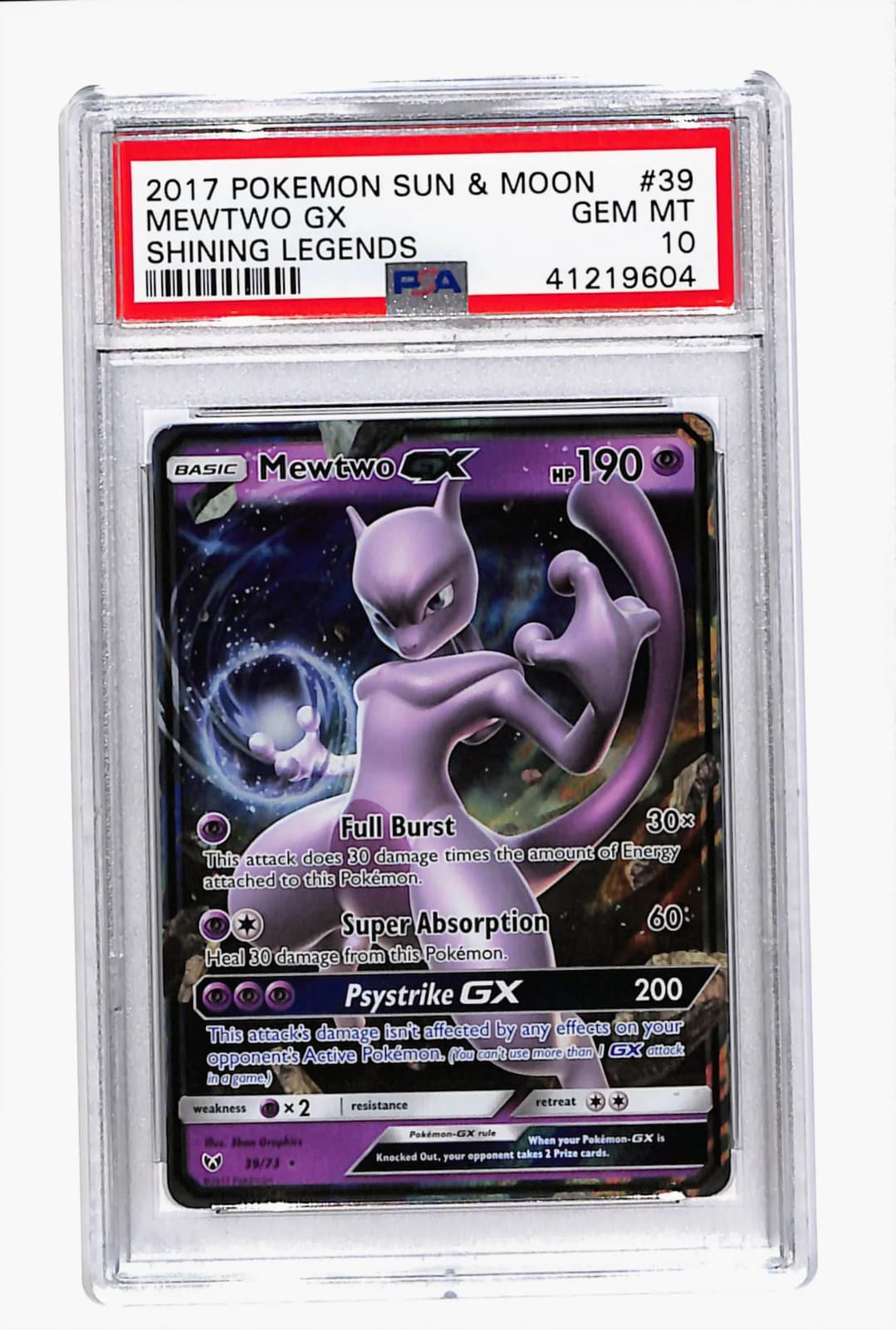 2017 Pokemon Sun & Moon Shining Legends Mewtwo GX Shining Legends PSA 10 #39