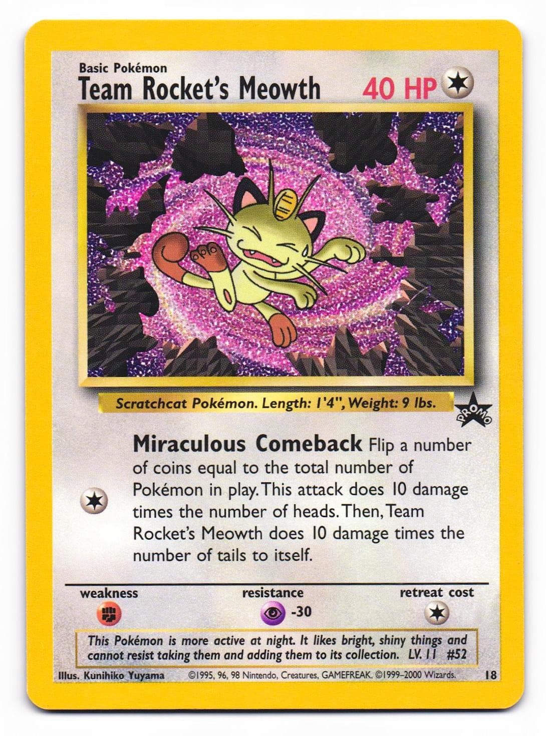 Team Rocket's Meowth 18 Promo Wizards Black Star Promos Pokemon NM