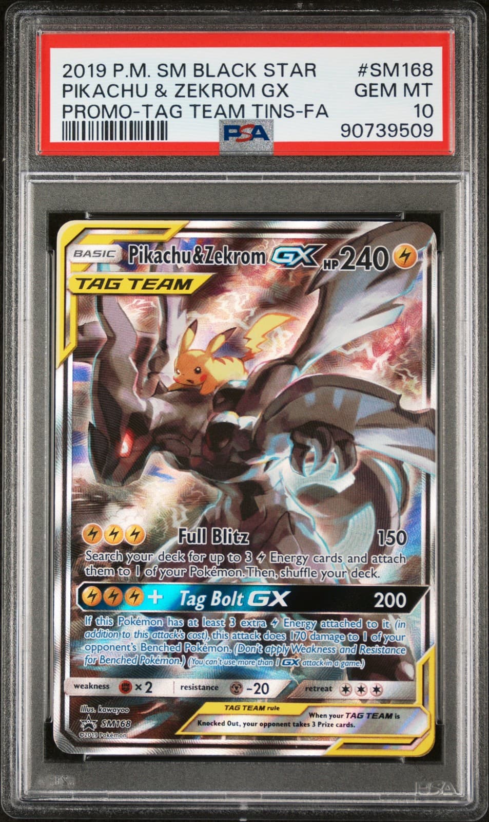 2019 POKEMON SM BLACK STAR PROMO #SM168 FULL ART/PIKACHU & ZEKROM GX PSA 10