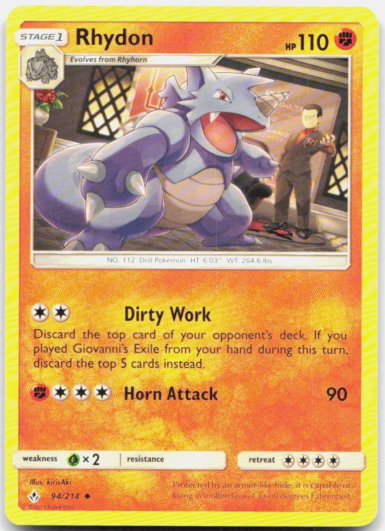 Rhydon 94/214 Uncommon Unbroken Bonds Pokemon Lightly Played