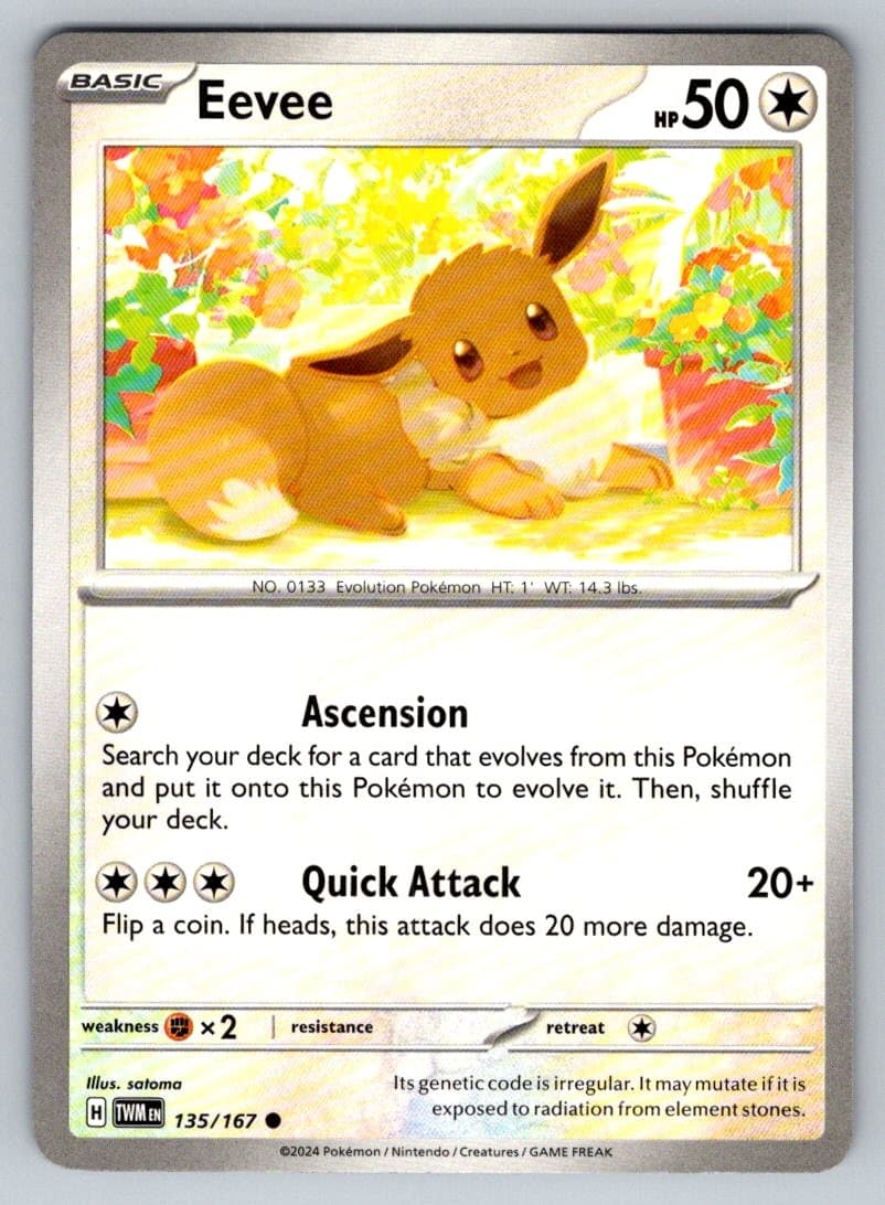 Eevee 135/167 Common Twilight Masquerade Pokemon Near Mint