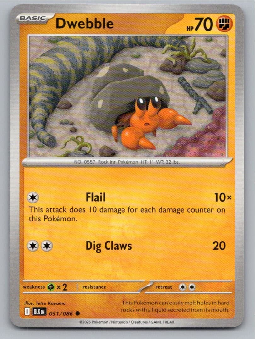 2025 POKEMON DWEBBLE BLACK BOLT 051/086 COMMON NM A14511 FREE S&H