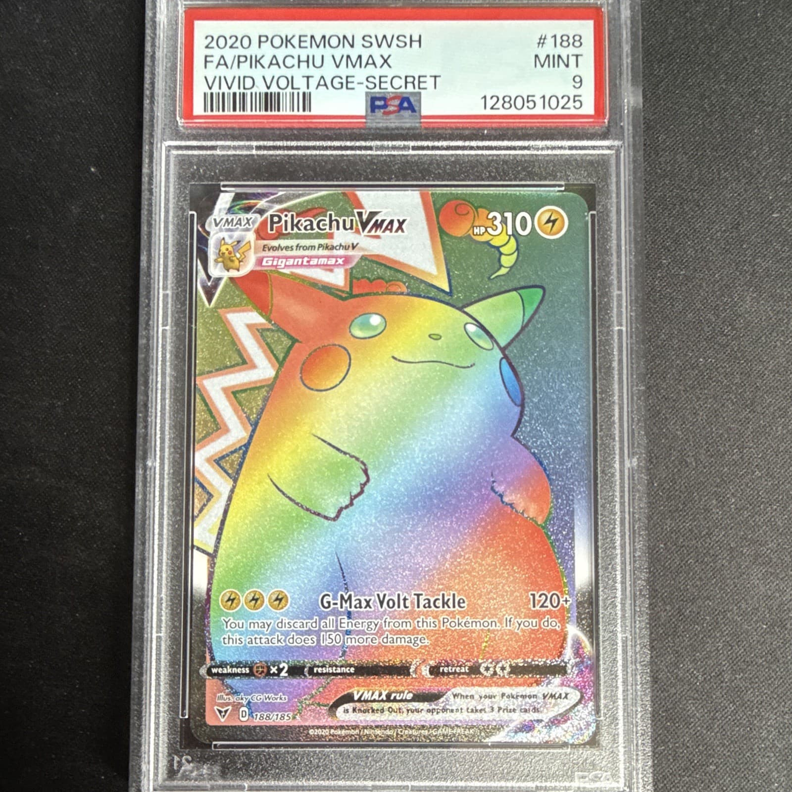 2020 Pokemon Pikachu VMAX 188/185 Vivid Voltage Secret Rare Full Art Holo PSA 9