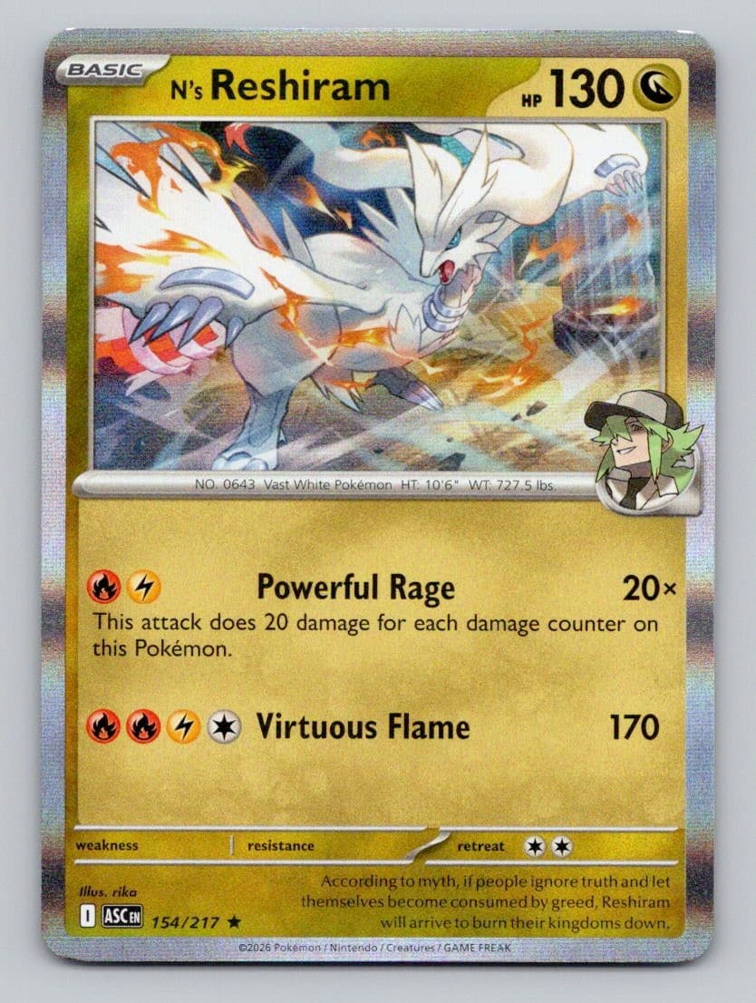 N's Reshiram 154/217 Rare Ascended Heroes Pokemon Holo Near Mint