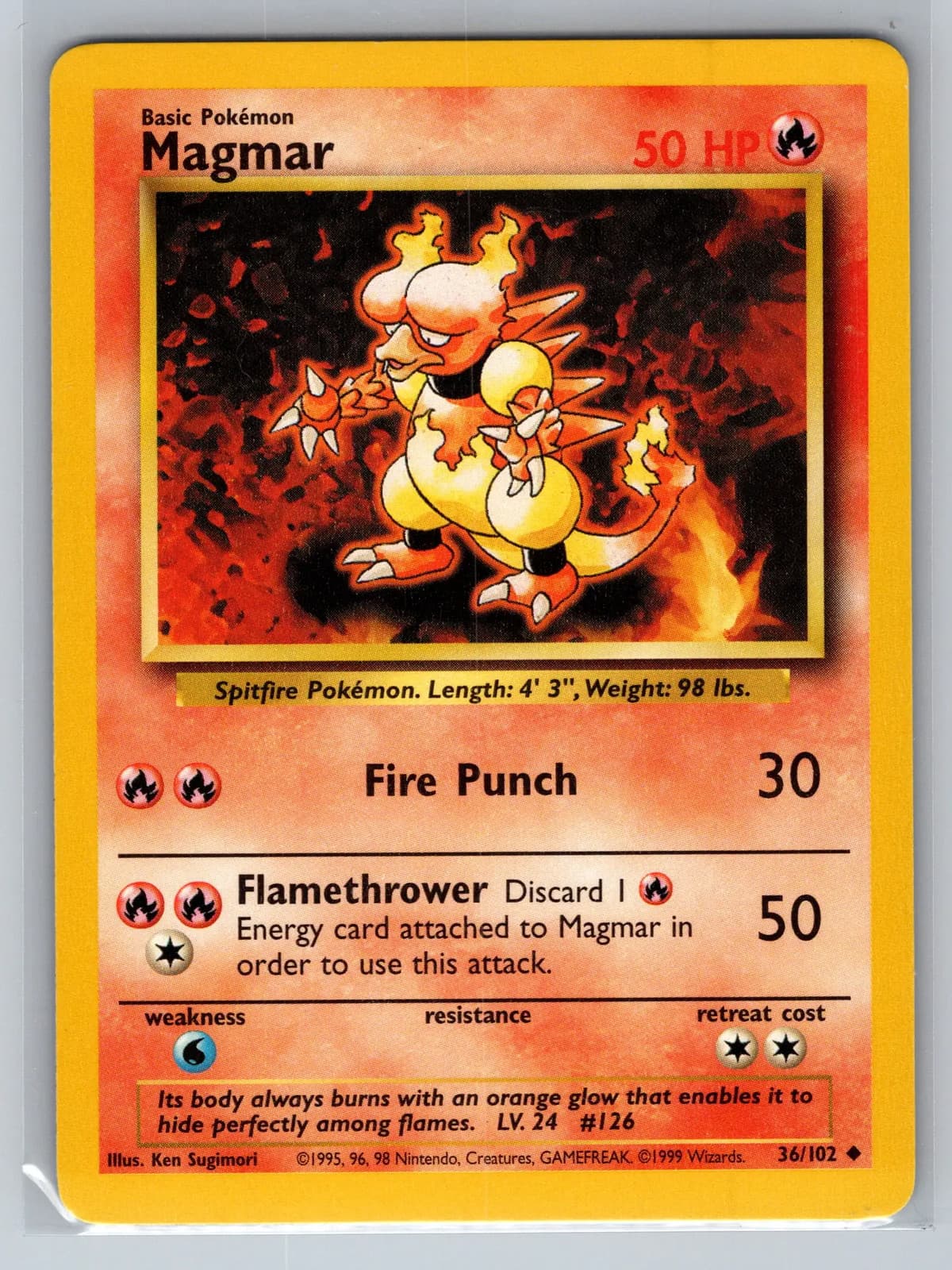 Magmar 36/102 1999 Base Set Unlimited Uncommon WOTC Pokemon TCG NM