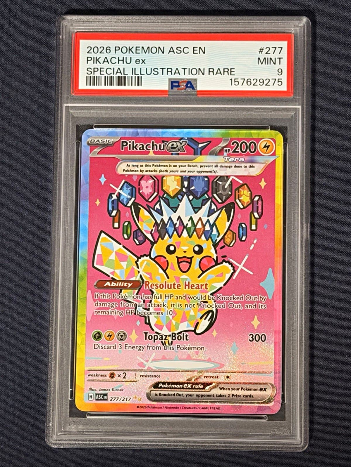 Pokémon Pikachu ex 277/217 Me: Ascended Heroes SIR Holo PSA 9 English