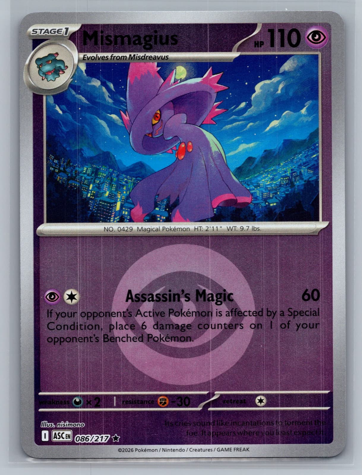 Mismagius 86/217 Ascended Heroes Reverse Holo Pokemon TCG NM — photo 1 of 2