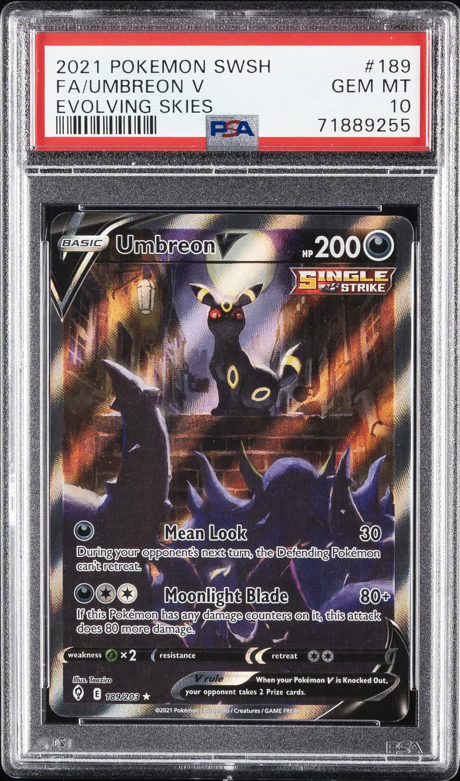 2021 POKEMON SWORD & SHIELD EVOLVING SKIES #189 FULL ART/UMBREON V PSA 10