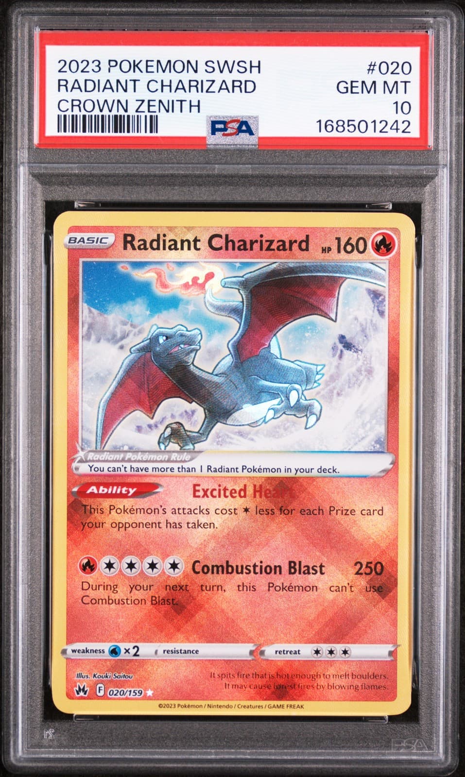 2023 POKEMON SWORD & SHIELD CROWN ZENITH #020 RADIANT CHARIZARD PSA 10