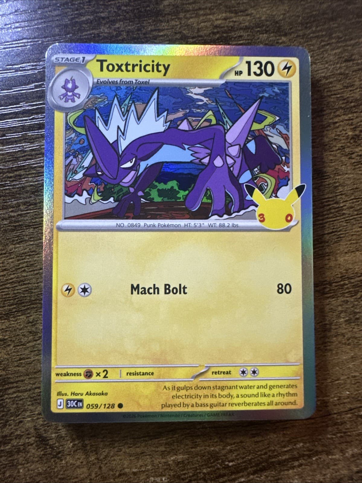 Toxtricity 059/128, 30th Anniversary Celebration, Holo Common, Pokemon TCG, NM