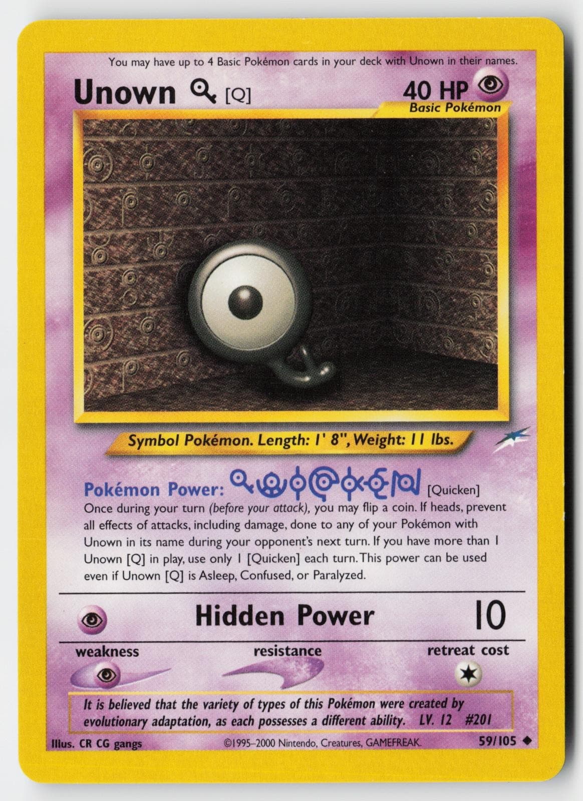 Pokemon Unown [Q] 59/105 UC Neo Destiny Unlimited MP