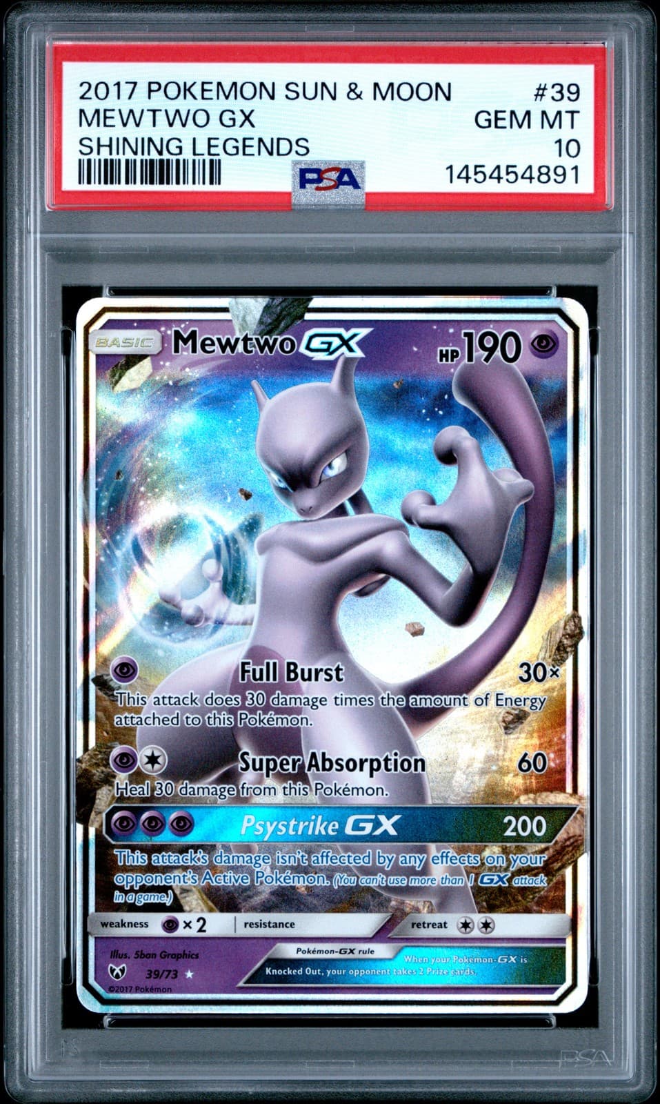 2017 POKEMON SUN & MOON SHINING LEGENDS #39 MEWTWO GX PSA 10