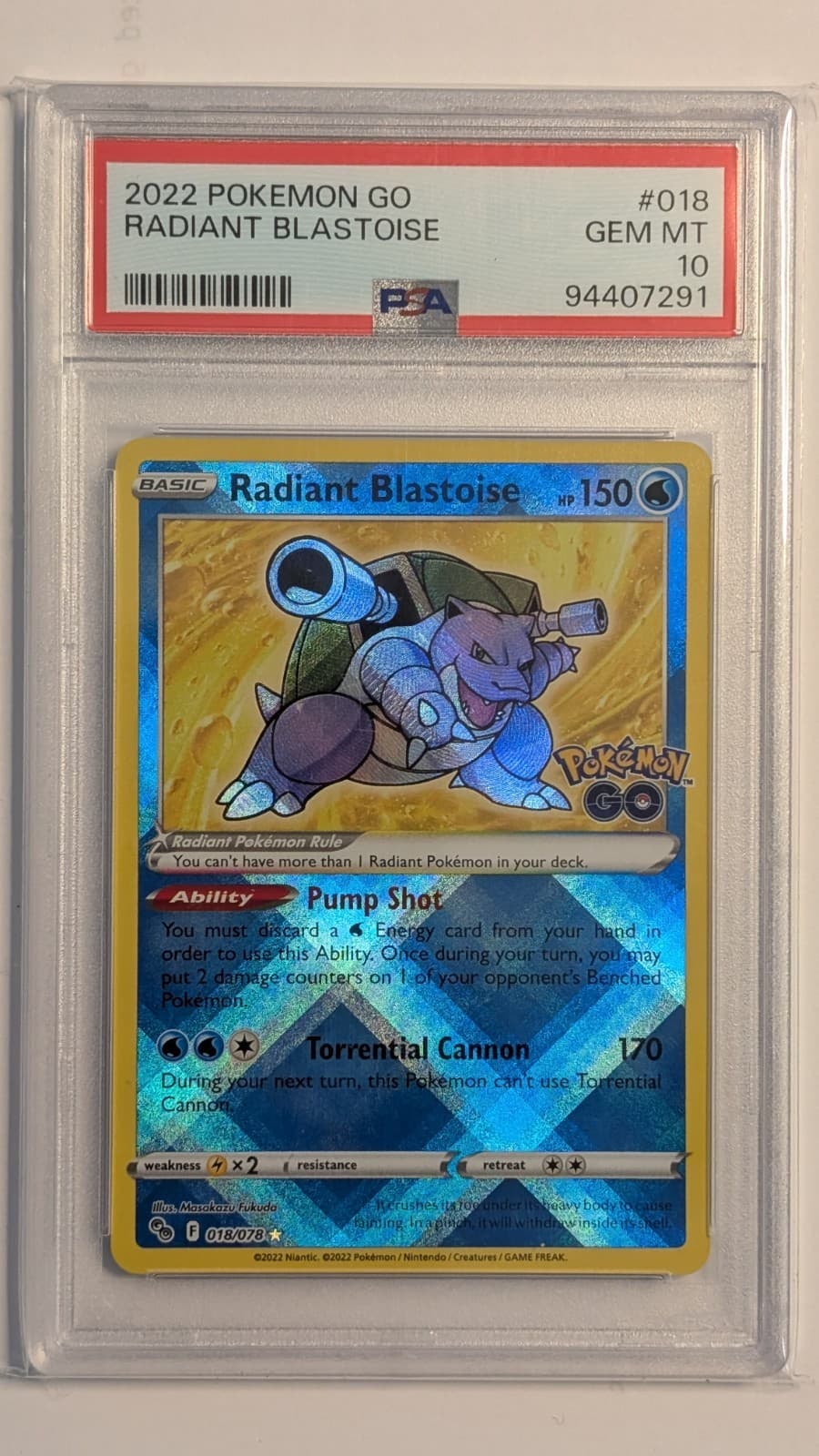 2022 Pokemon GO Radiant Blastoise 018/078 PSA 10 GEM MINT English Holo Card