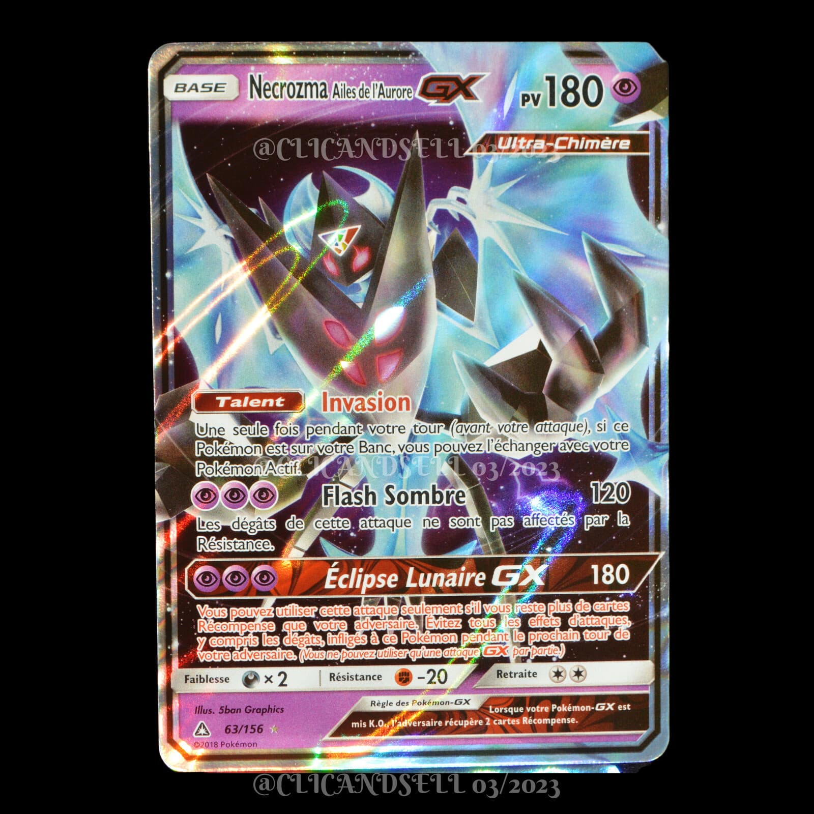 carte Pokémon Necrozma Ailes de l'Aurore GX 63/156 #1 SL05 - Ultra Prisme NEUF F