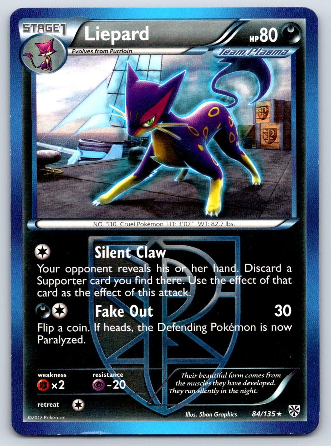 Liepard 84/135 Rare Plasma Storm Pokemon Heavily Played HP