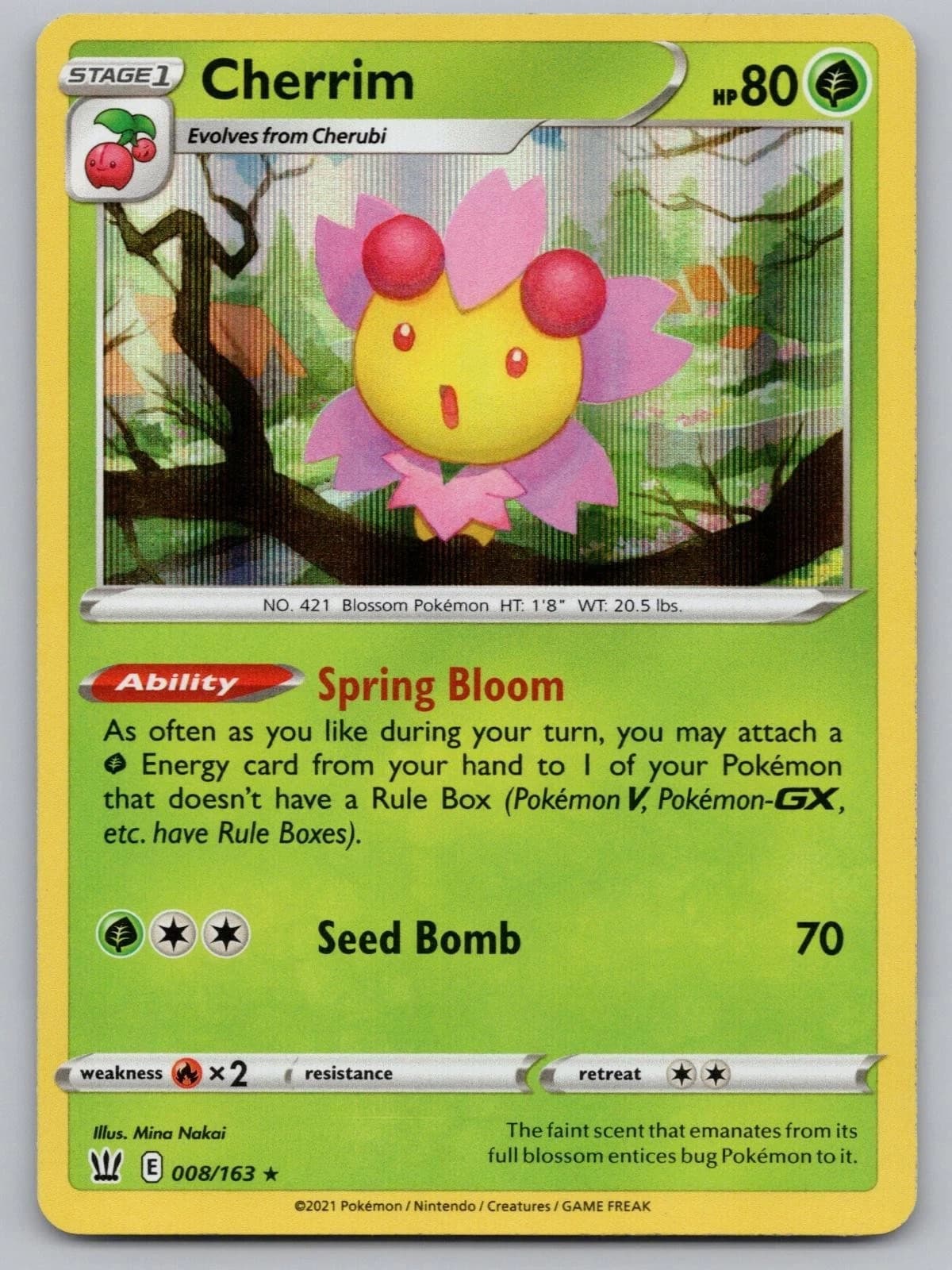 POKEMON SWORD & SHIELD BATTLE STYLES HOLO RARE CHERRIM 008/163 PACK FRESH