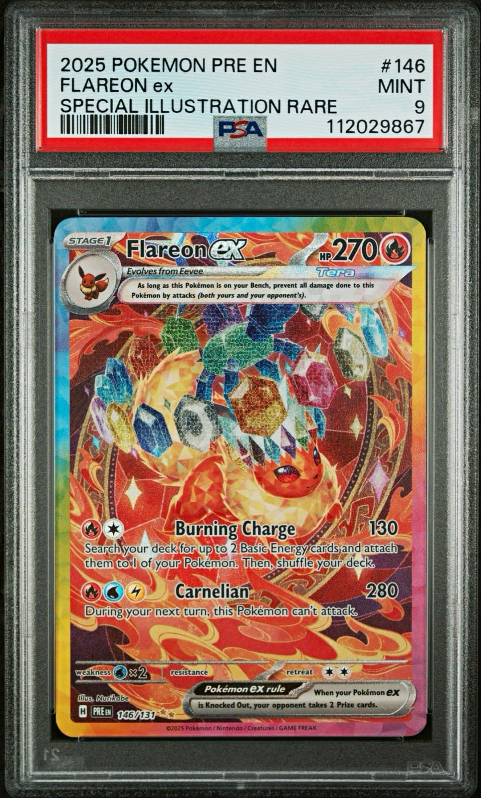 Pokemon TCG SV Prismatic Evolutions Flareon ex 146/131 SAR Holo PSA 9 EN