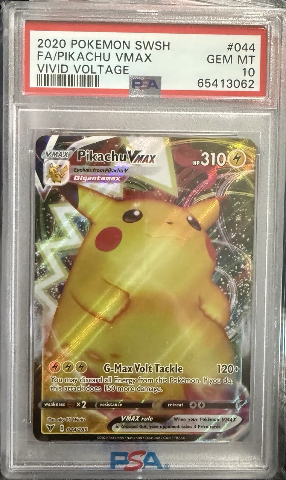 Pokemon 2020 Vivid Voltage Pikachu VMAX Full Art Holo 044/185 PSA 10
