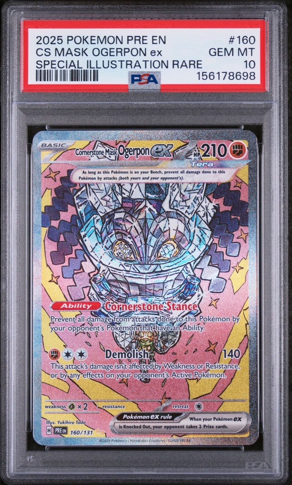 2025 POKEMON PRE EN-PRISMATIC EVOLUTIONS #160 CORNERSTONE MASK OGERPON EX PSA 10