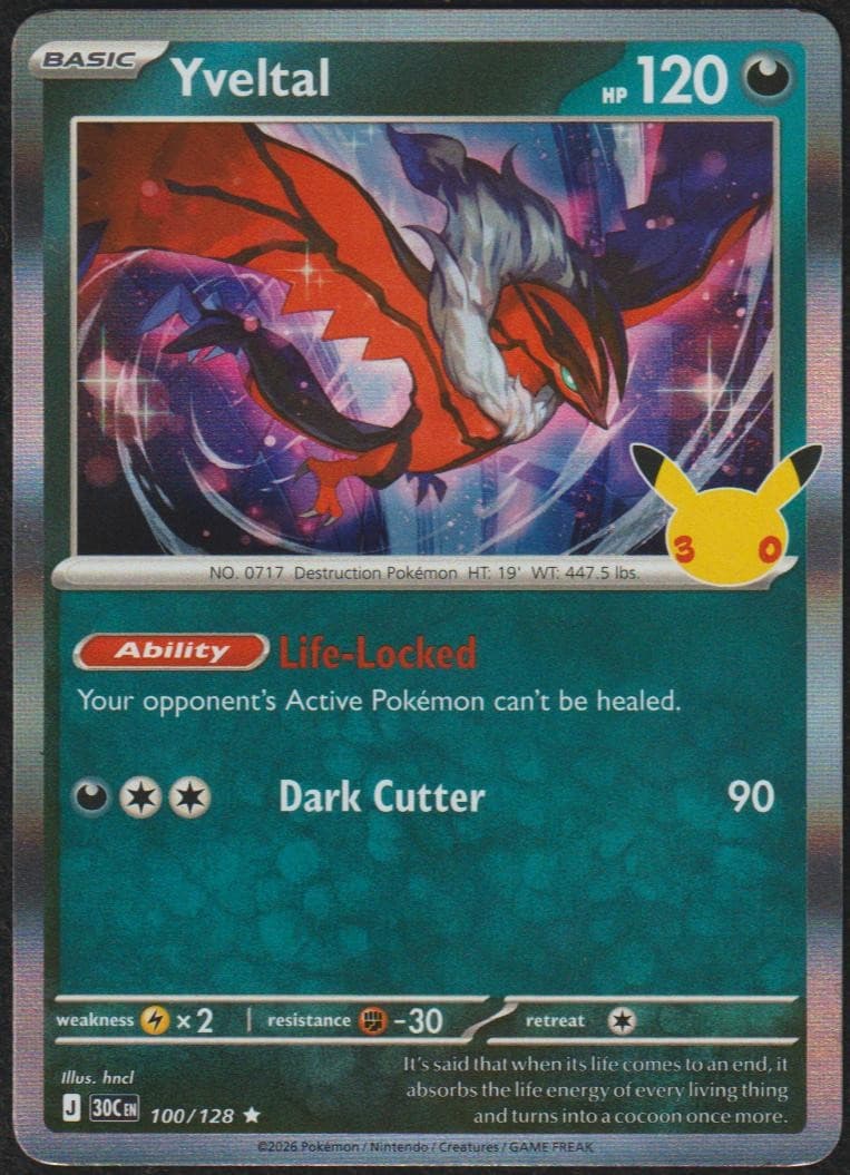 Yveltal 100/128 ME: 30th Celebration Pokemon Holo Near Mint