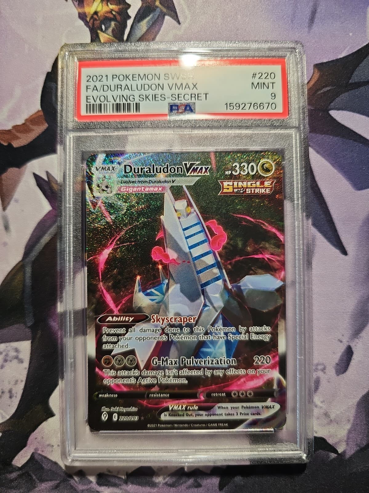 PSA 9 Duraludon VMAX (Alt Art) 220/203 Evolving Skies Secret Rare Pokemon Card