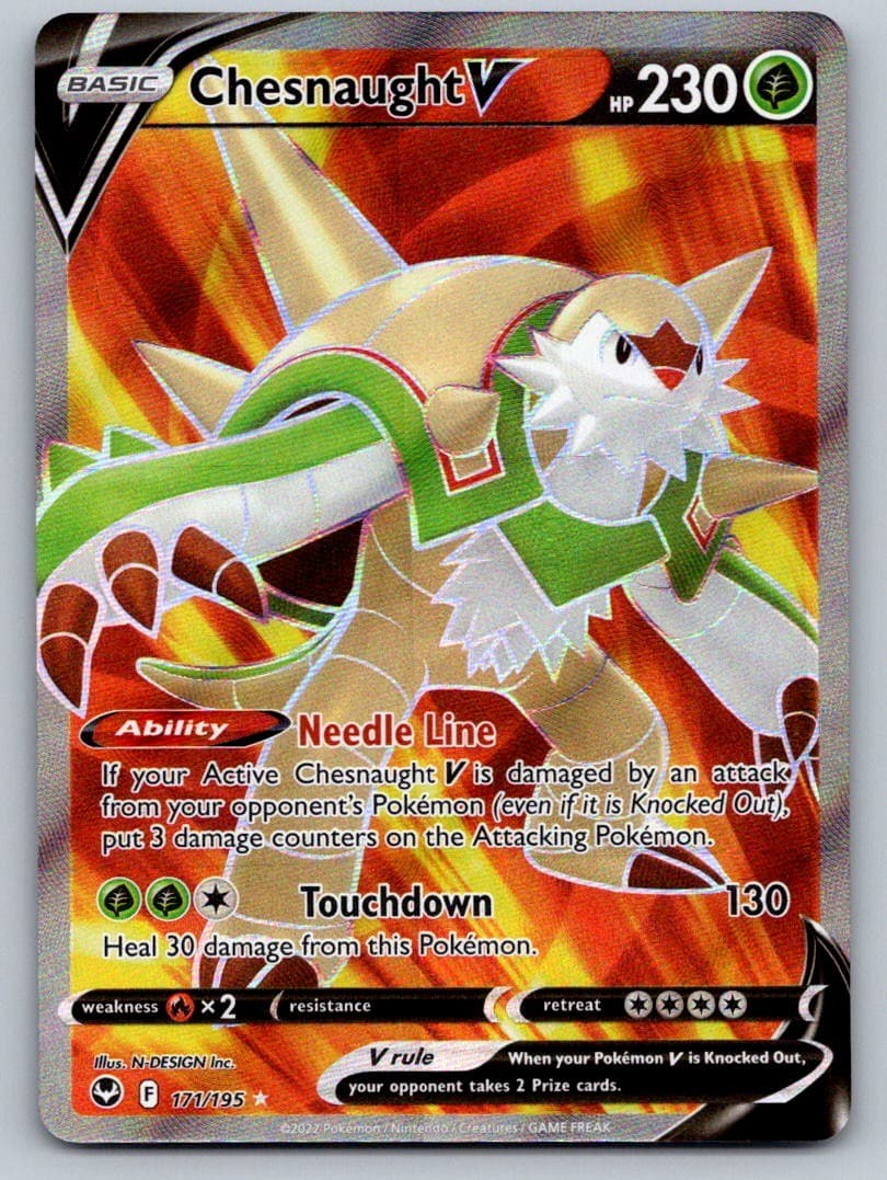 Chesnaught V 171/195 Ultra Rare Silver Tempest Pokemon Holo Near Mint