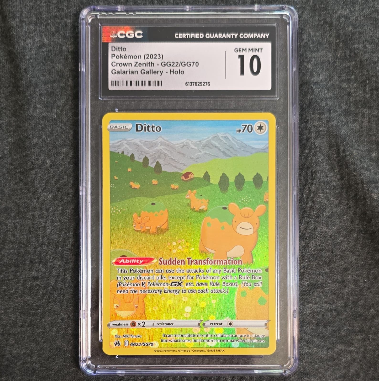 CGC 10 Pokemon Ditto GG22/GG70 Crown Zenith Galarian Gallery Holo 2023