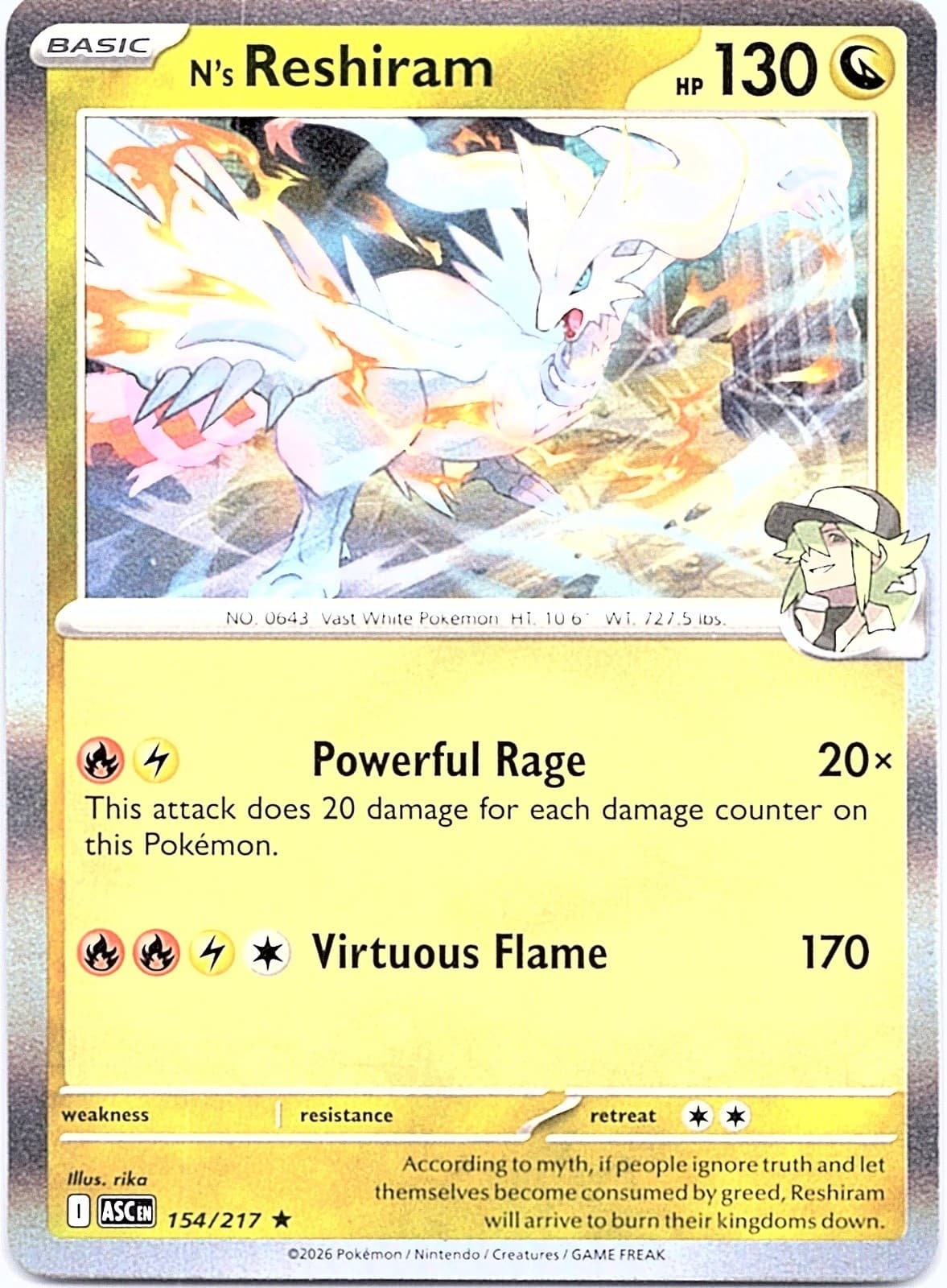N's Reshiram Holo Rare ME: Ascended Heroes 154/217 NM ((Pokemon))