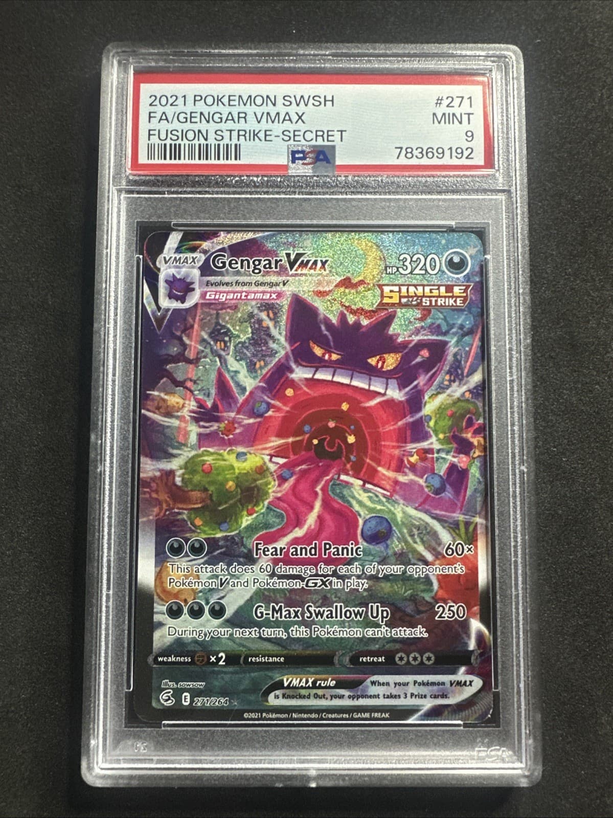 2021 Pokemon SWSH Fusion Strike Gengar VMAX #271/264 PSA 9