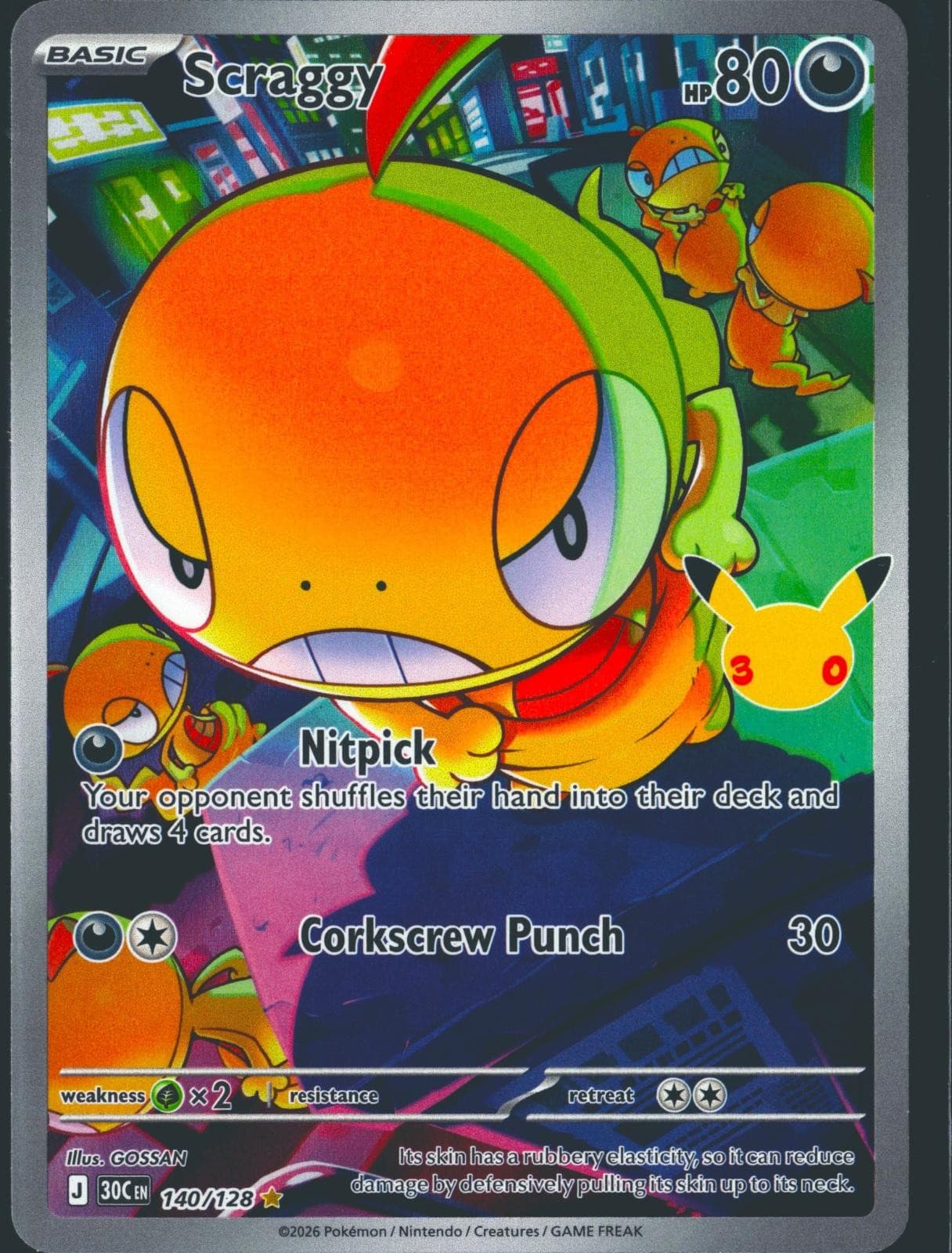 Scraggy 140/128 Illustration Rare ME: 30th Celebration Pokemon Holo Near Mint