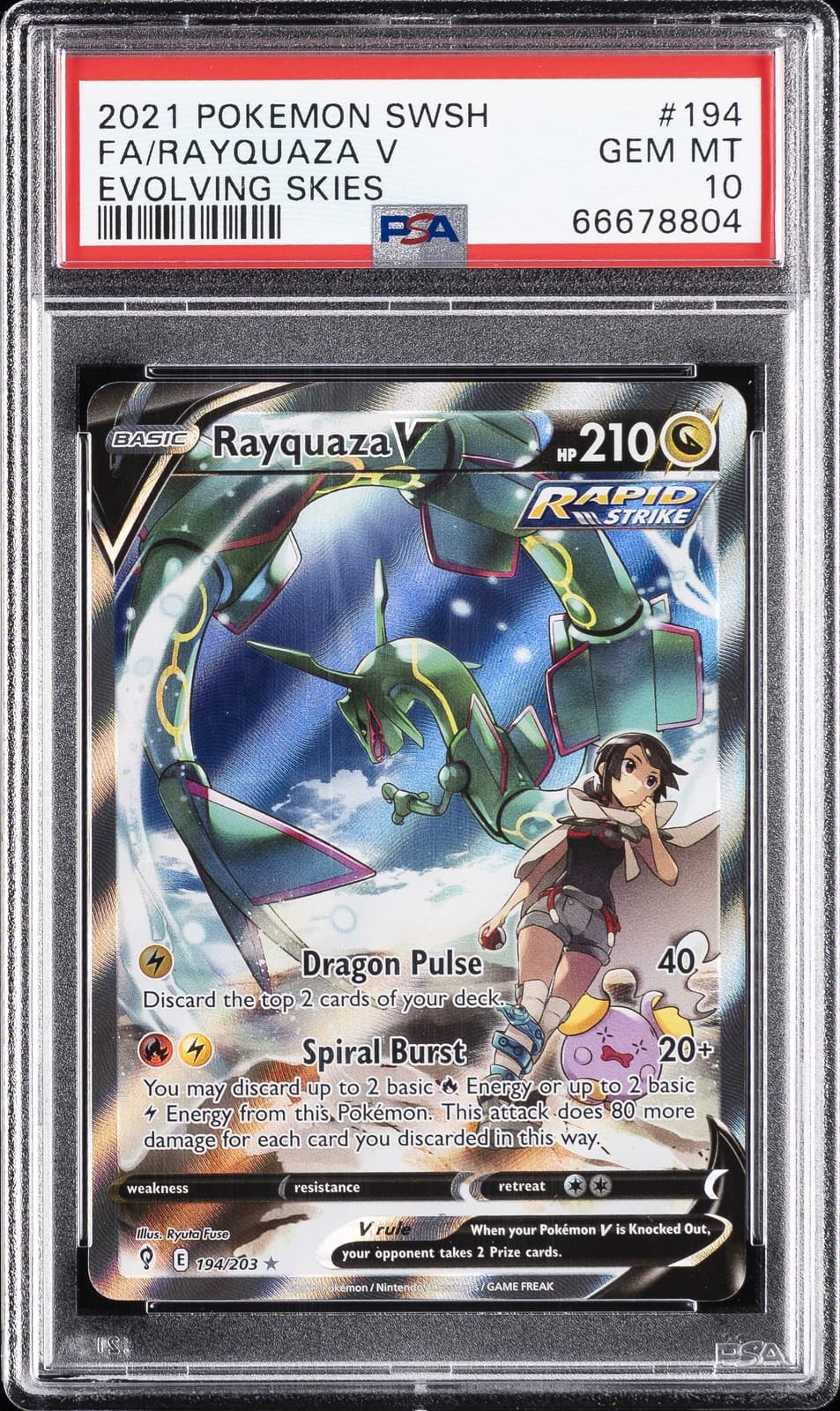 2021 POKEMON SWORD & SHIELD EVOLVING SKIES #194 FULL ART/RAYQUAZA V PSA 10