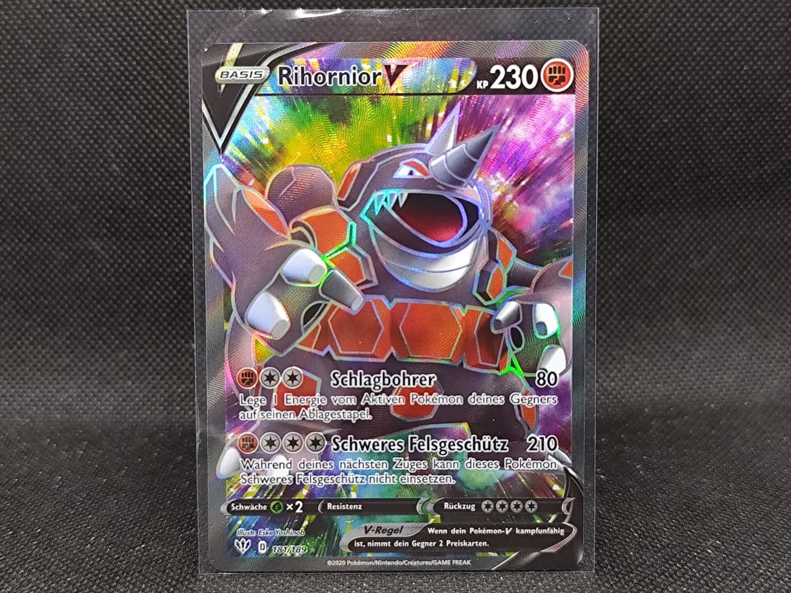 TCG Pokemon Karte Rihornior V 181/189 Ultra Rare Deutsch Flammende Finsternis