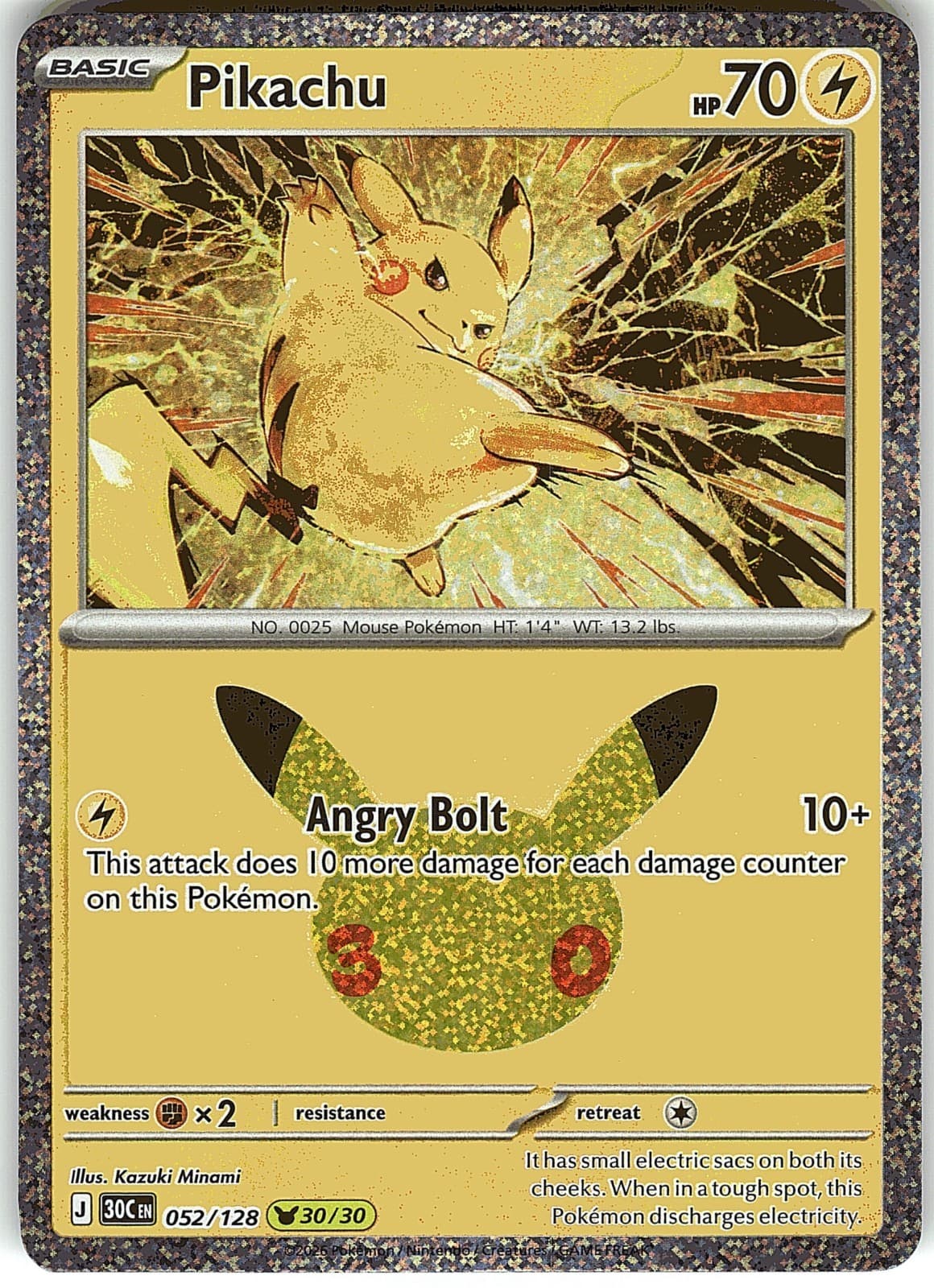 Pikachu 52/128 (30/30) 30th Celebration Anniversary NM