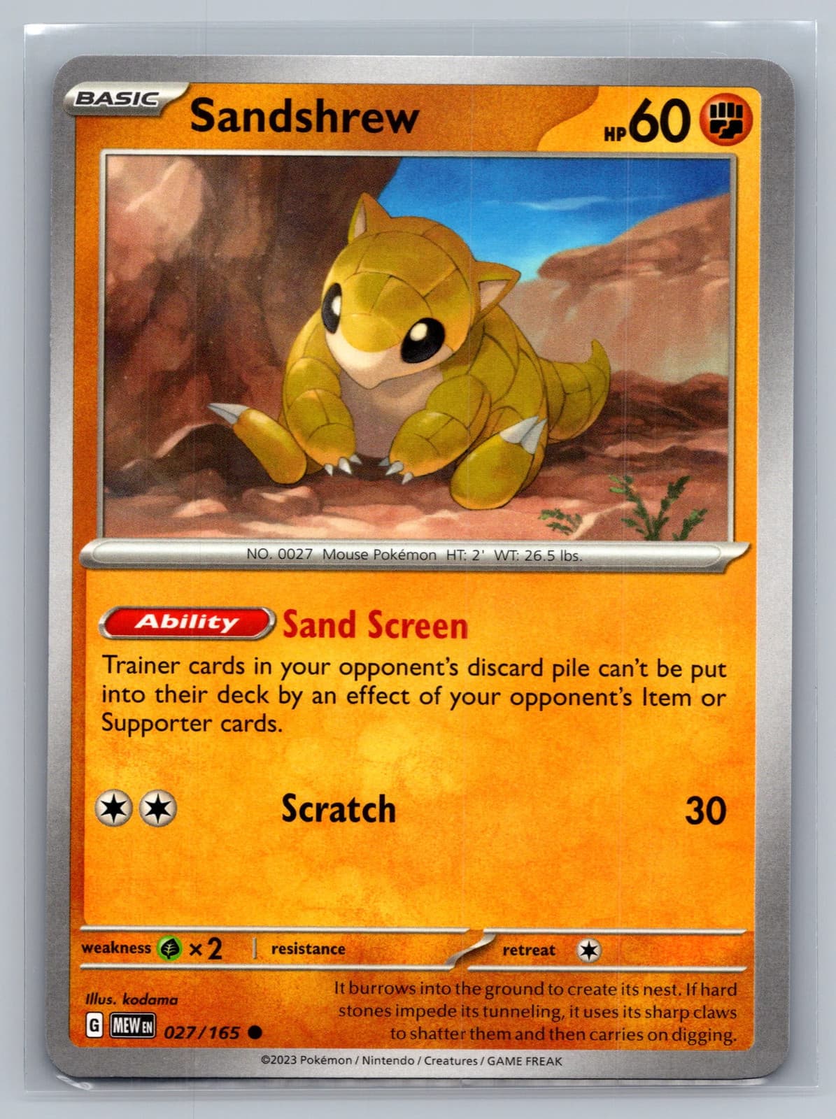Sandshrew 27/165 Scarlet & Violet 151 Pokemon TCG NM