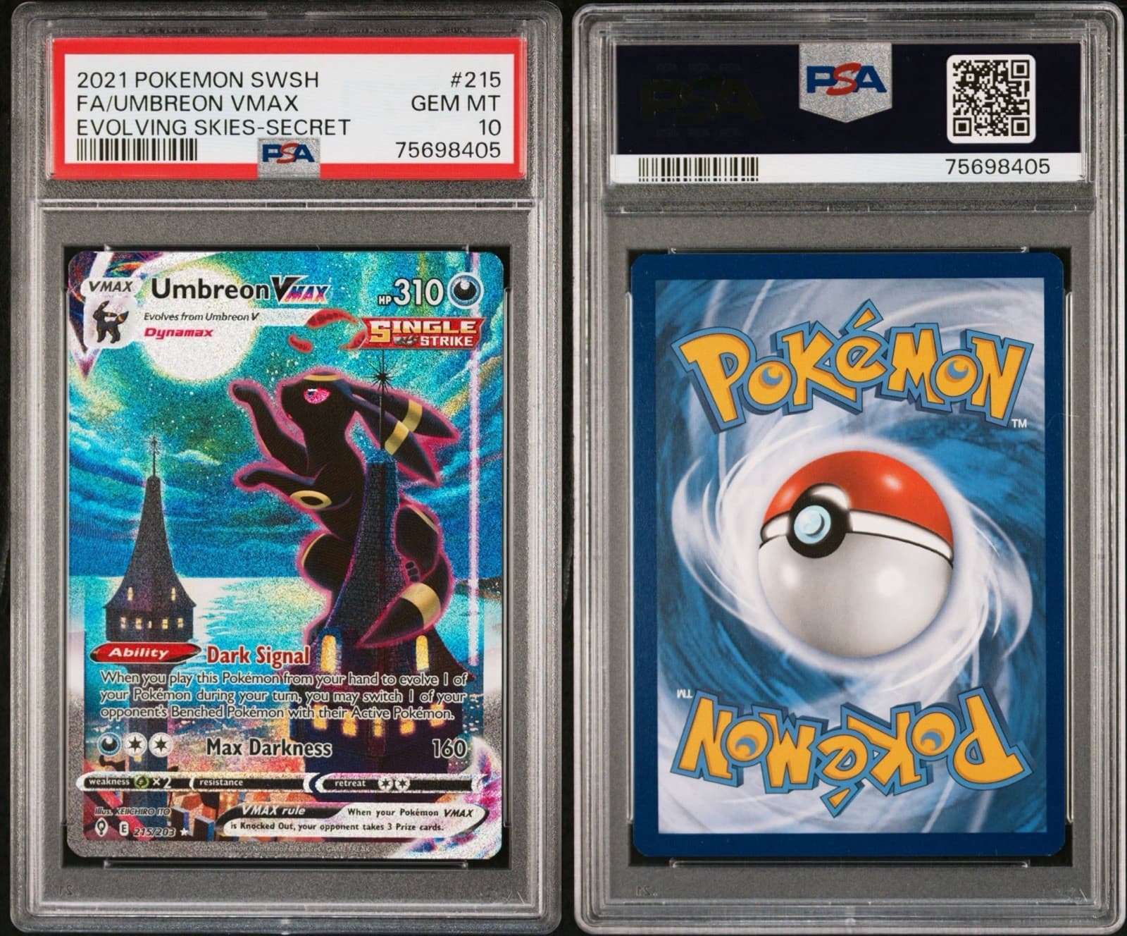 Pokémon Umbreon VMAX Alt Art Secret Rare Holo 215/203 Evolving Skies PSA 10