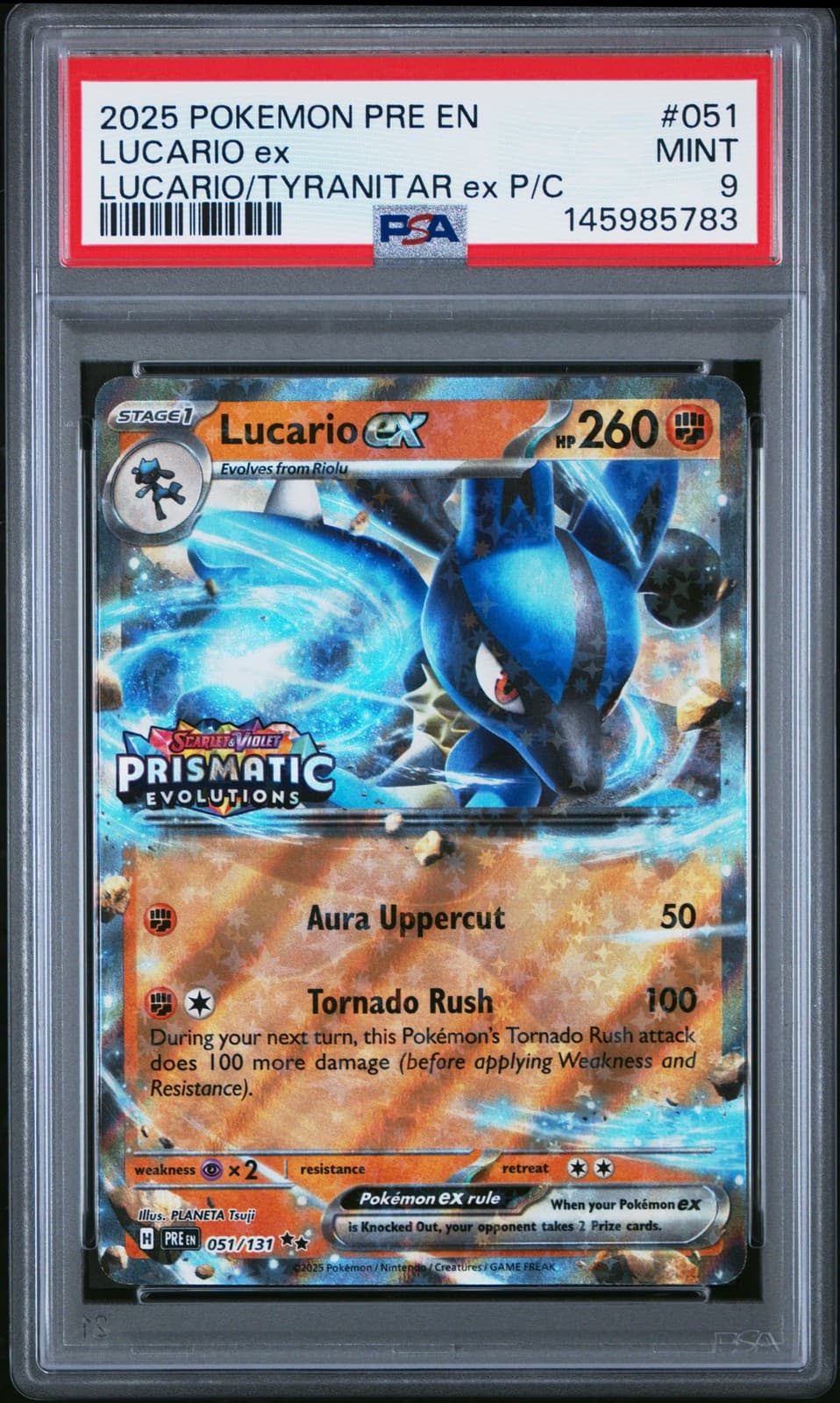 2025 POKEMON PRE EN-PRISMATIC EVOLUTIONS #051 LUCARIO EX PSA 9