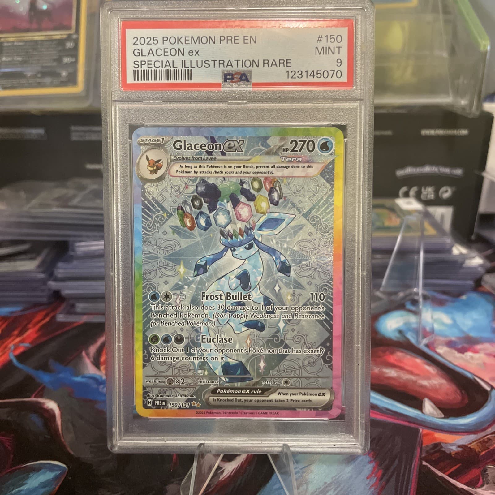 Pokémon TCG Glaceon EX Prismatic Evolutions Holo Card 150/131 SV PSA 9