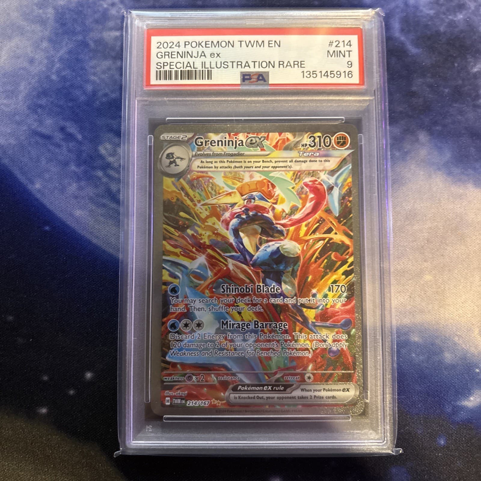 Pokémon Twilight Masquerade Greninja EX Holo Card 214/167 Sv06 PSA 9