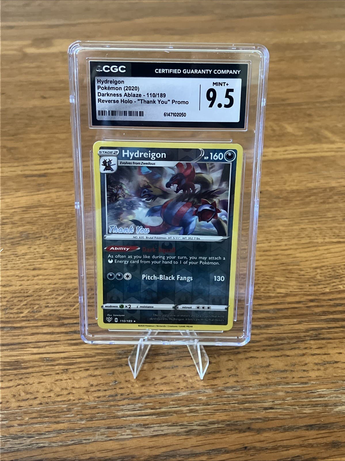 Hydreigon "Thank You" 110/189 Darkness Ablaze Reverse Holo Pokemon Card CGC 9.5