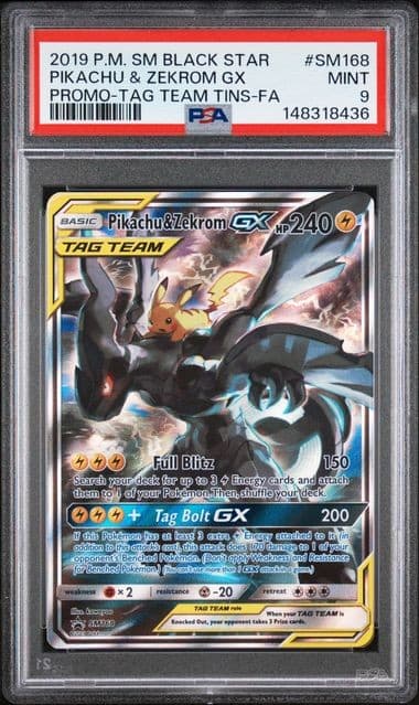 Pokemon Pikachu & Zekrom GX Tag Team Tin Promo #SM168 PSA 9 Mint