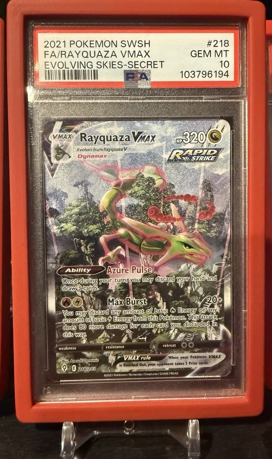 Rayquaza VMAX Evolving Skies (Alternate Art Secret) 218/203 PSA 10!! 🐉🐉🔥🔥