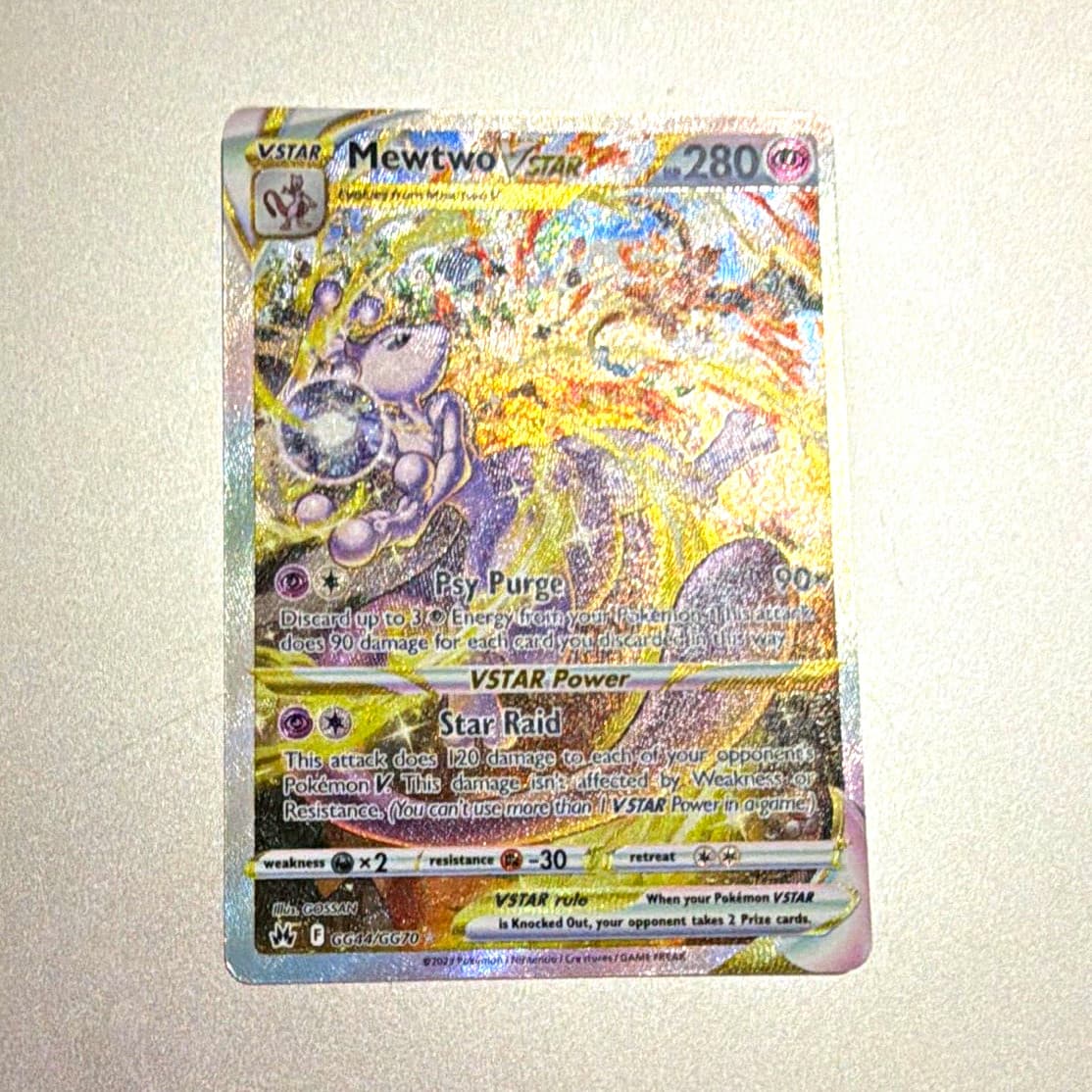 Pokemon Mewtwo VSTAR GG44/GG70 Crown Zenith Galarian Gallery Holo Full Art