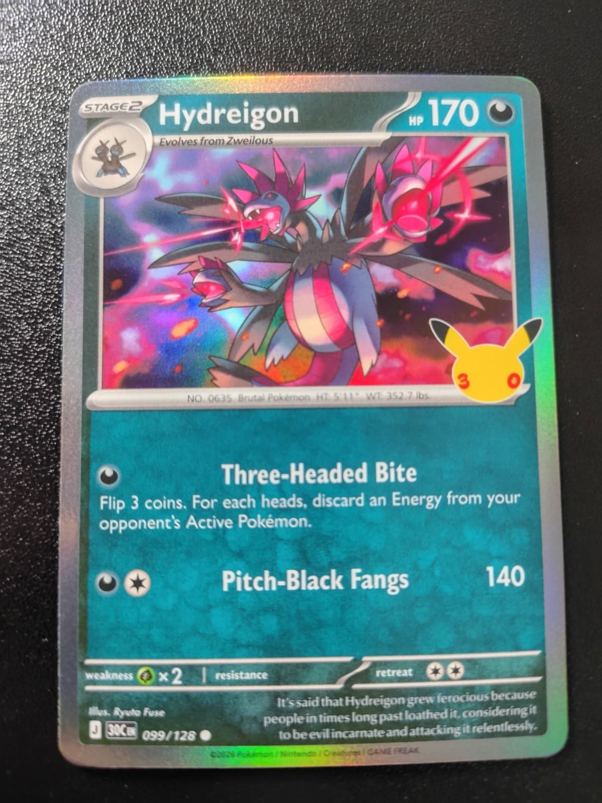 Pokemon 30th Celebration Hydreigon Holo Common Card 099/128 NM