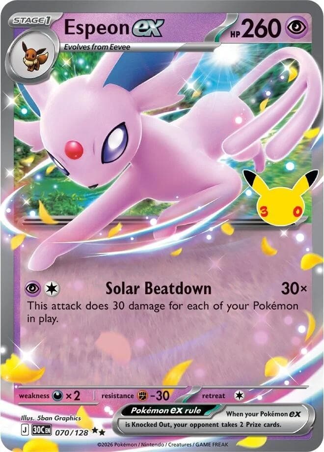 Espeon ex 070/128 Double Rare ME: 30th Celebration Pokemon Holo Near Mint