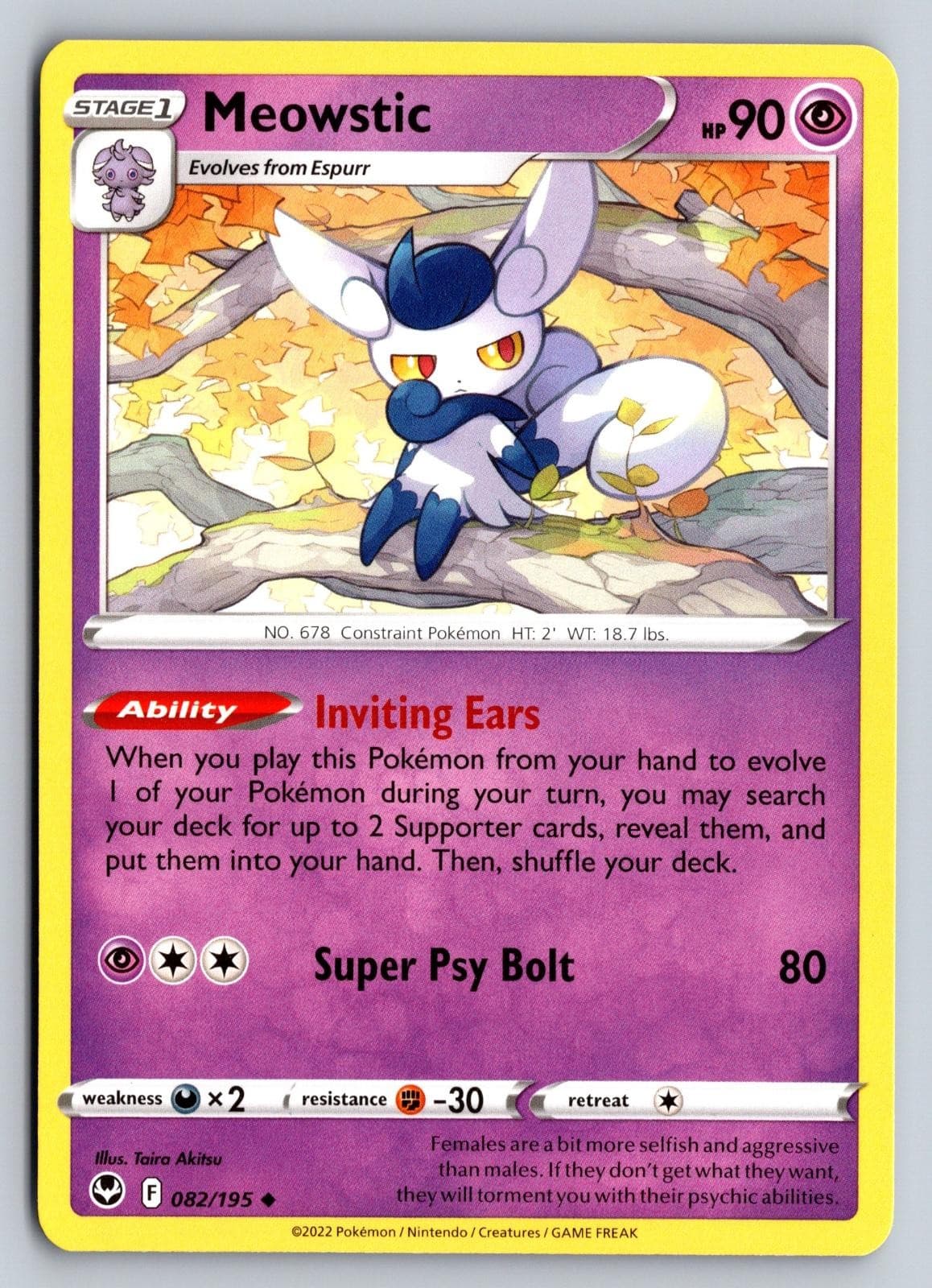 Meowstic 082/195 Silver Tempest Pokemon Akitsu