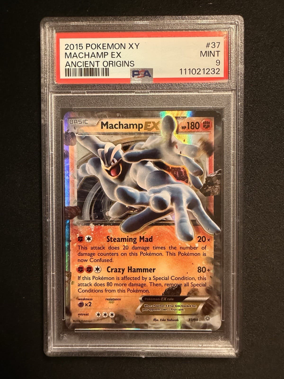Pokemon 2015 Machamp EX 37/98 XY Ancient Origins Holo PSA 9 English